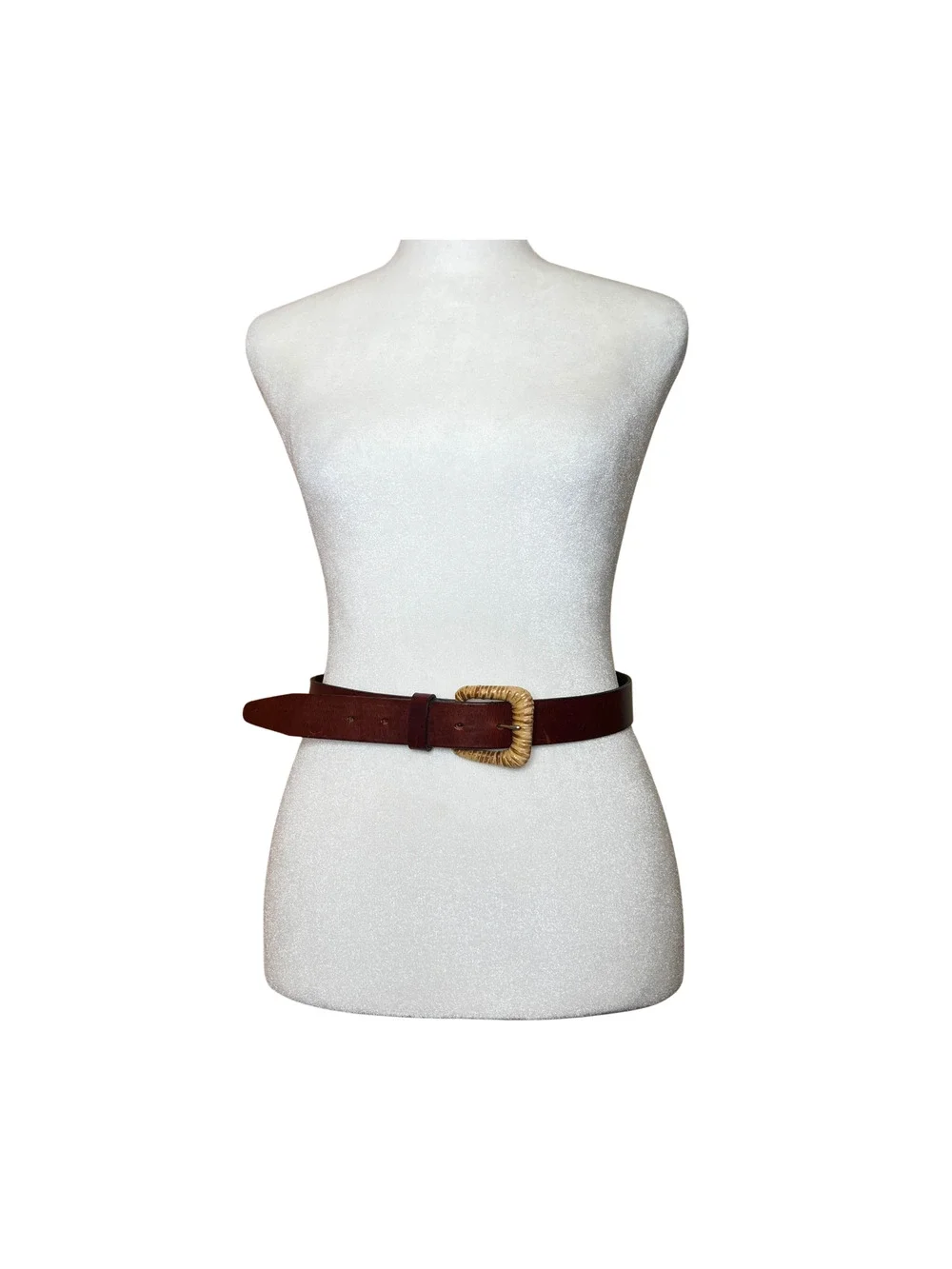 Vtg Talbots Saddle Leather Belt M Wicker Brown Western Classic Boho Minimalist